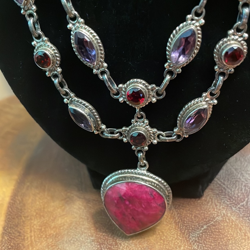 Mult Stone 925 Silver Necklace - image 3